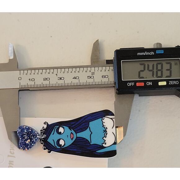 Corpse Bride Earring Victor Emily Blue Glitter Heart Dangle Fashion Jewelry 2.5" - Picture 5 of 10